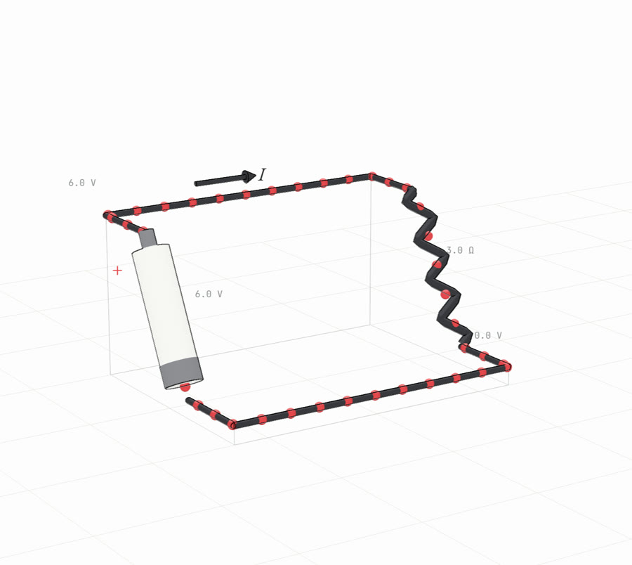 A battery and resistor raised so each point's height is its potential